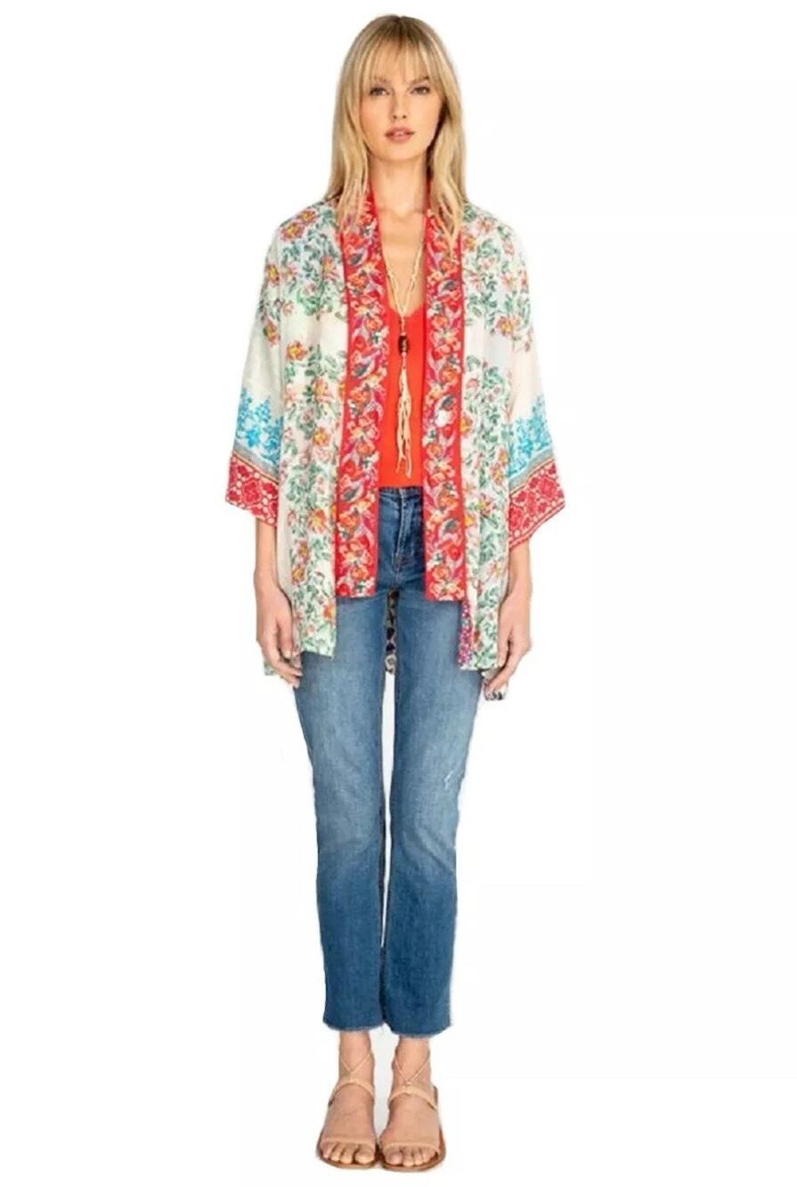 Johnny Was Onyx Reversible Silk Kimono Size Small Boho Festival Pockets